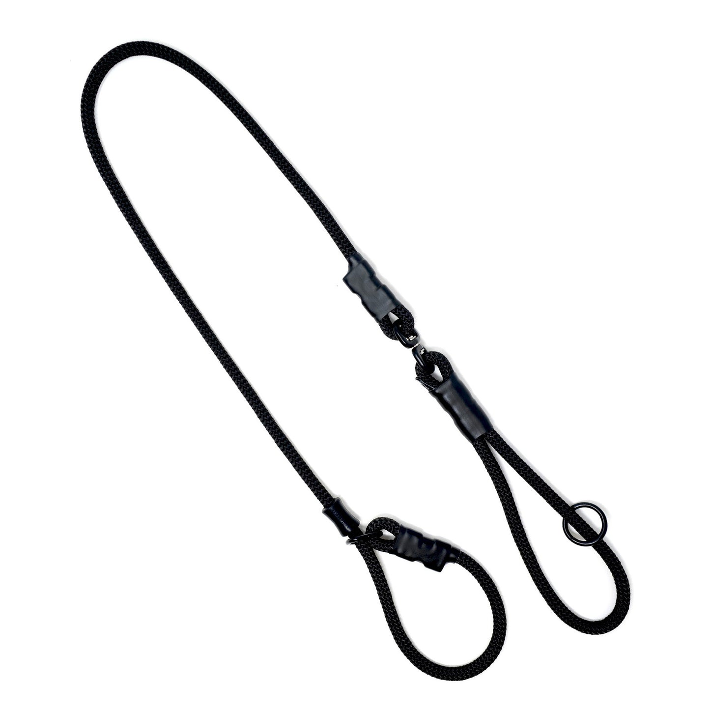 Slip leash made from climbing rope. There is an o-ring on the handle and a swivel for the leash to be tangle free. There is a silicone stopper for strength and durability.