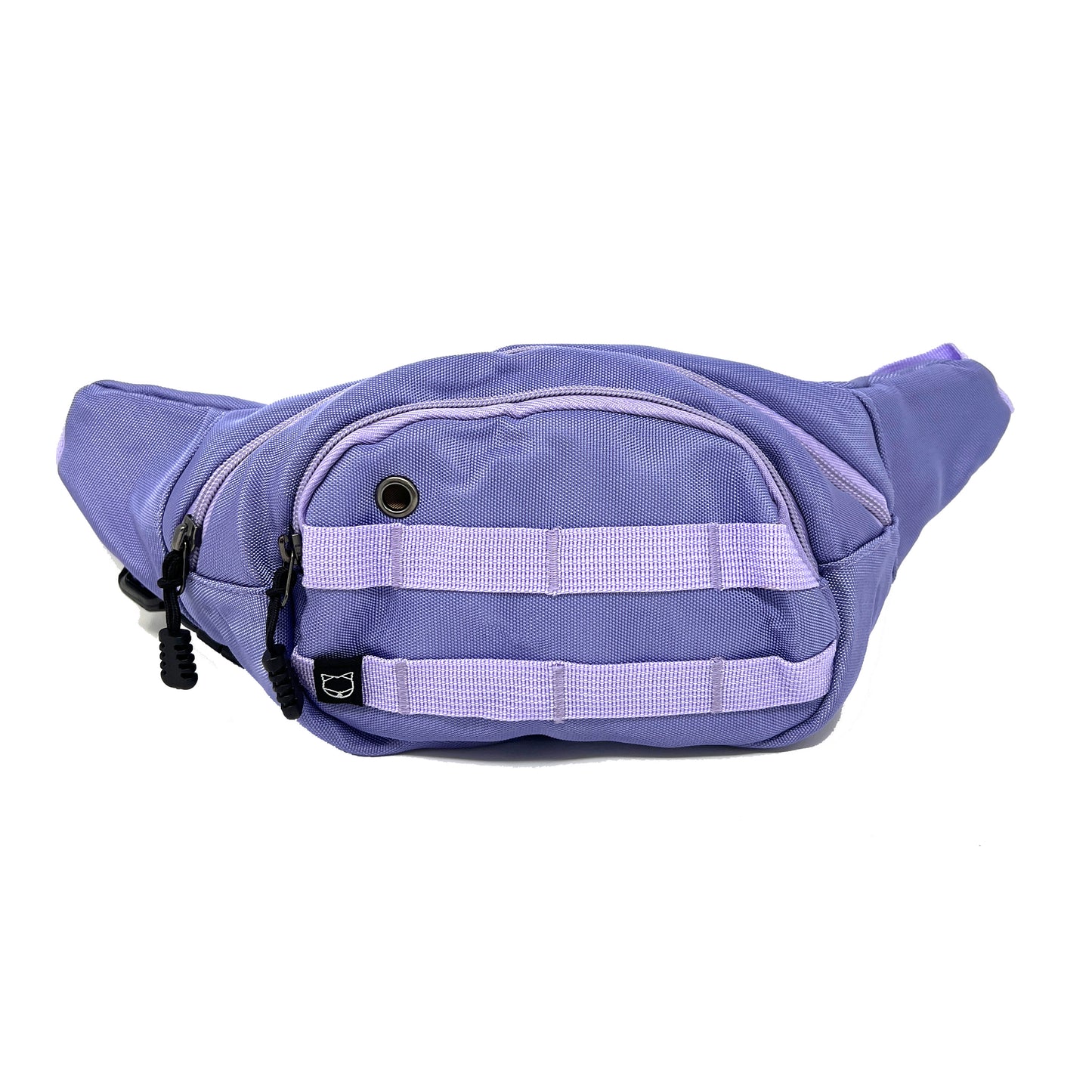Fanny Pack for dog walking and training. There are multiple compartments and straps in the front where you can clip stuff onto. There is a poop bag dispenser in the front for easy access. The strap is adjustable.
