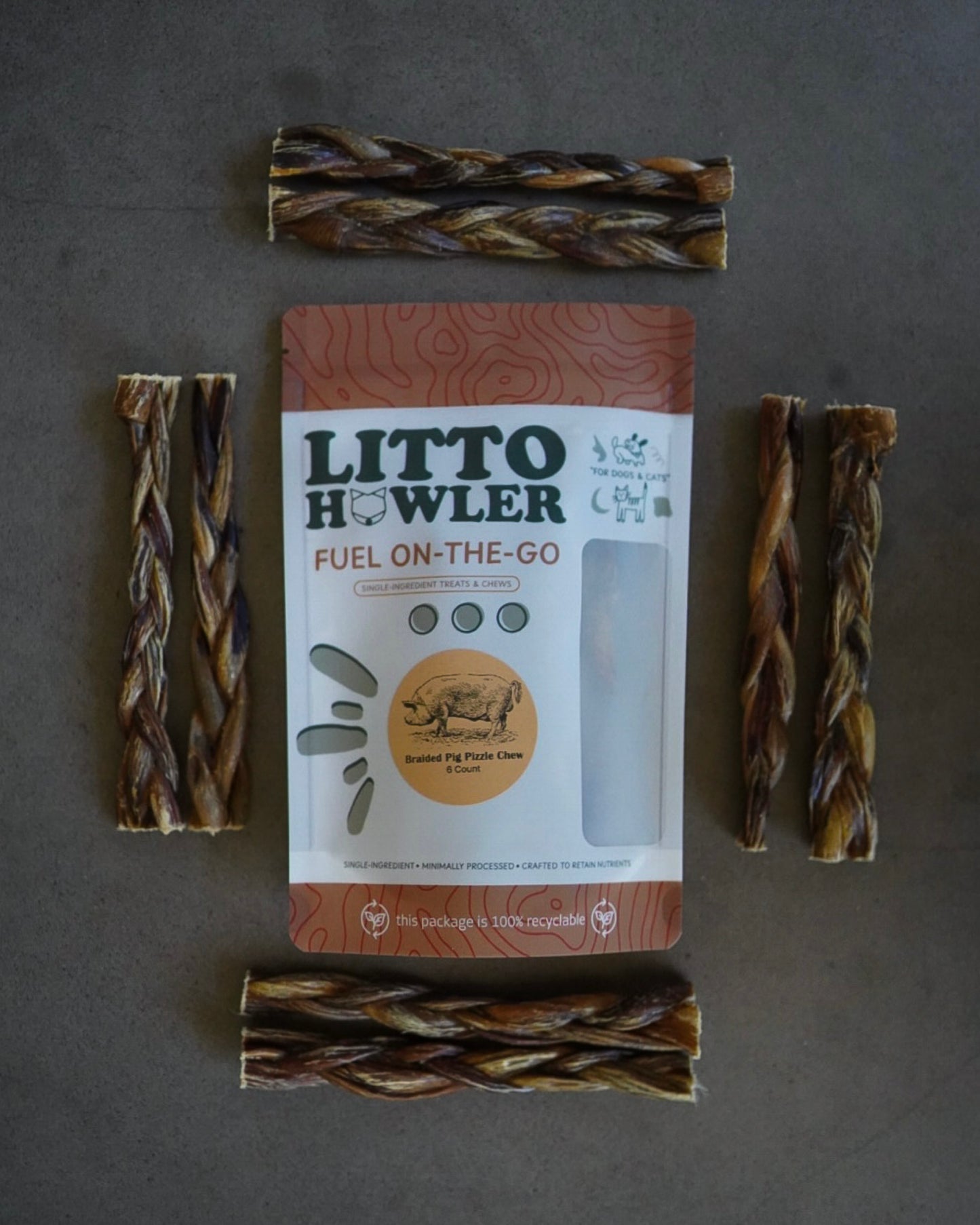 Dehydrated Braided Pig Pizzle Chew | 6 Count