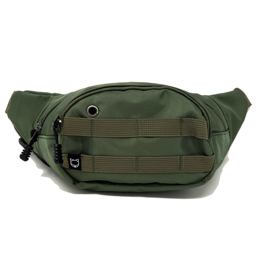  Fanny Pack for dog walking and training. There are multiple compartments and straps in the front where you can clip stuff onto. There is a poop bag dispenser in the front for easy access. The strap is adjustable.